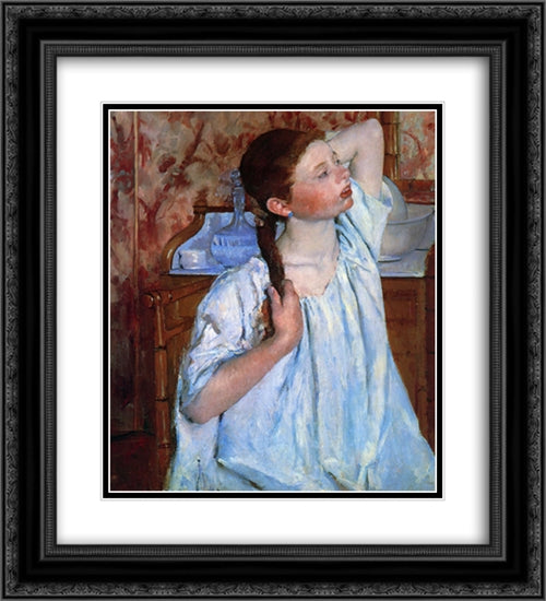 Girl Arranging Her Hair 20x22 Black Ornate Wood Framed Art Print Poster with Double Matting by Cassatt, Mary