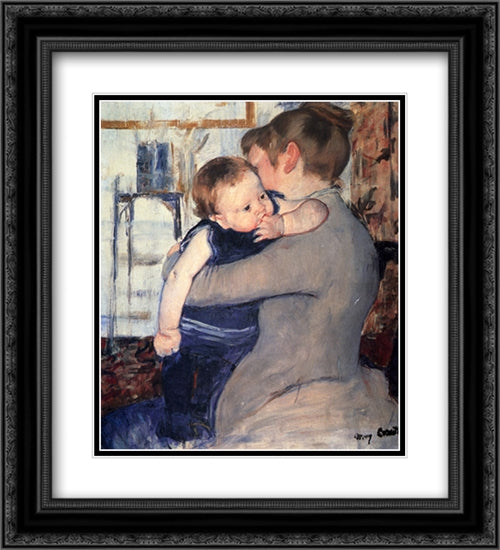 Mother And Child 20x22 Black Ornate Wood Framed Art Print Poster with Double Matting by Cassatt, Mary