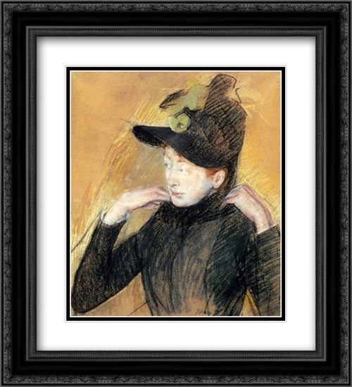 Woman Arranging Her Veil 20x22 Black Ornate Wood Framed Art Print Poster with Double Matting by Cassatt, Mary