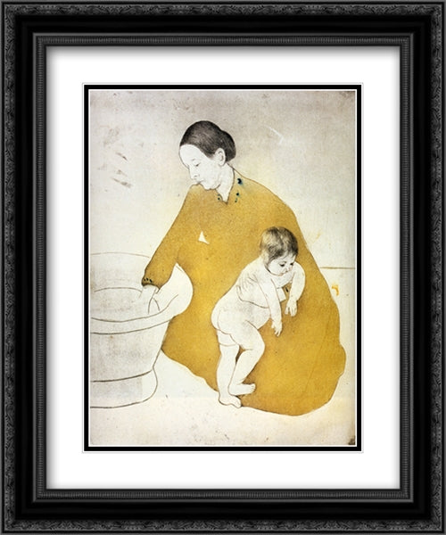 The Bath 20x24 Black Ornate Wood Framed Art Print Poster with Double Matting by Cassatt, Mary