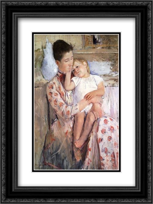 Mother And Child 18x24 Black Ornate Wood Framed Art Print Poster with Double Matting by Cassatt, Mary