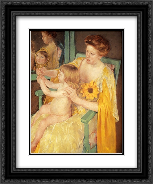 Mother Wearing A Sunflower On Her Dress 20x24 Black Ornate Wood Framed Art Print Poster with Double Matting by Cassatt, Mary