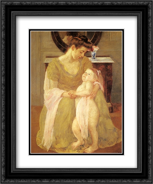 Mother And Child 20x24 Black Ornate Wood Framed Art Print Poster with Double Matting by Cassatt, Mary