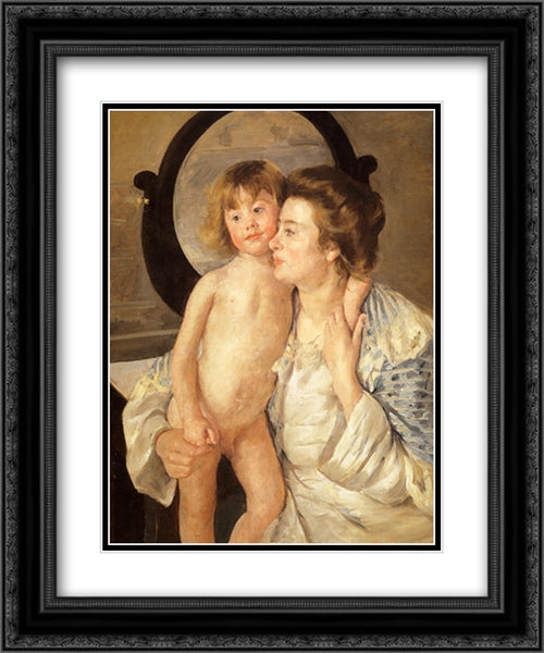 Mother And Child (The Oval Mirror) 20x24 Black Ornate Wood Framed Art Print Poster with Double Matting by Cassatt, Mary