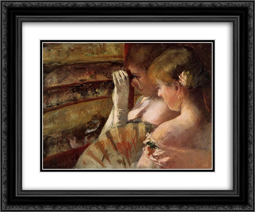 A Corner of the Loge 24x20 Black Ornate Wood Framed Art Print Poster with Double Matting by Cassatt, Mary