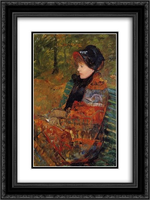 Autumn 18x24 Black Ornate Wood Framed Art Print Poster with Double Matting by Cassatt, Mary