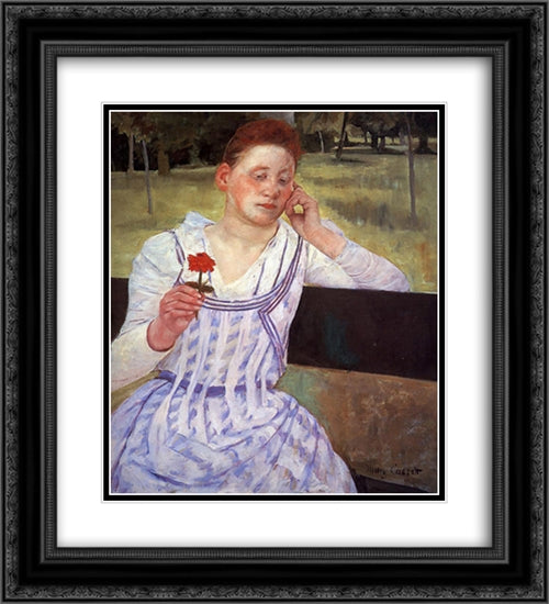 Reverie 20x22 Black Ornate Wood Framed Art Print Poster with Double Matting by Cassatt, Mary