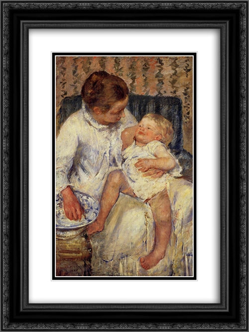 The Child's Bath 18x24 Black Ornate Wood Framed Art Print Poster with Double Matting by Cassatt, Mary