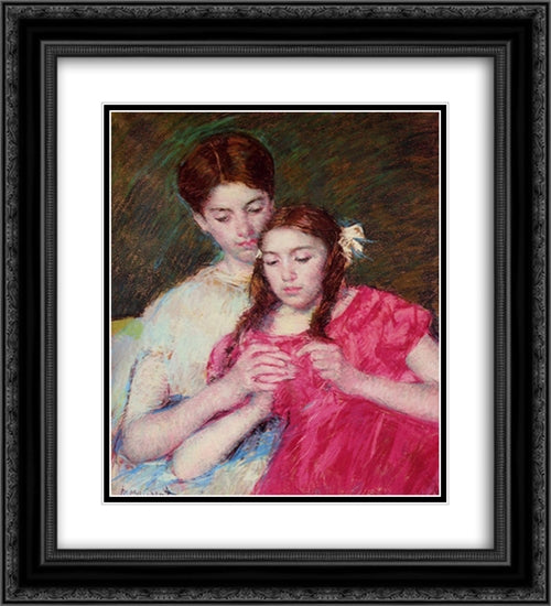 The Crochet Lesson 20x22 Black Ornate Wood Framed Art Print Poster with Double Matting by Cassatt, Mary