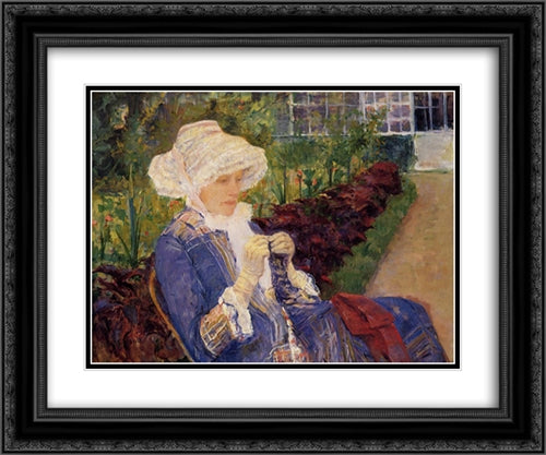 The Garden 24x20 Black Ornate Wood Framed Art Print Poster with Double Matting by Cassatt, Mary