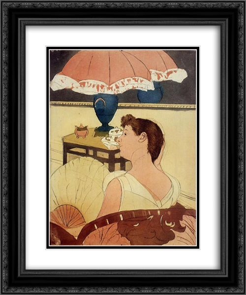 The Lamp 20x24 Black Ornate Wood Framed Art Print Poster with Double Matting by Cassatt, Mary