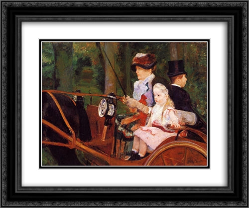 Woman and Child Driving 24x20 Black Ornate Wood Framed Art Print Poster with Double Matting by Cassatt, Mary