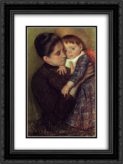 Woman and Her Child 18x24 Black Ornate Wood Framed Art Print Poster with Double Matting by Cassatt, Mary