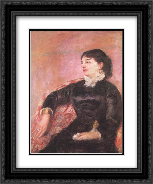 Portrait of an Italian Lady 20x24 Black Ornate Wood Framed Art Print Poster with Double Matting by Cassatt, Mary