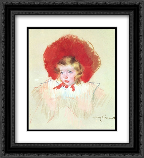 Child with a Red Hat 20x22 Black Ornate Wood Framed Art Print Poster with Double Matting by Cassatt, Mary