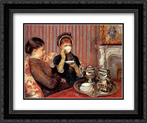 Tea 24x20 Black Ornate Wood Framed Art Print Poster with Double Matting by Cassatt, Mary