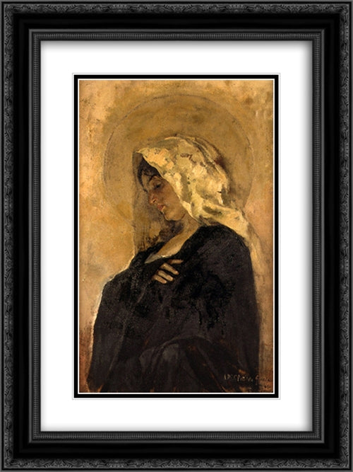 The Virgin Mary 18x24 Black Ornate Wood Framed Art Print Poster with Double Matting by Sorolla, Joaquin