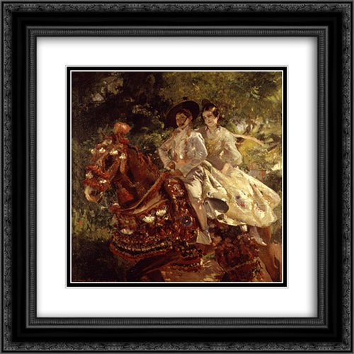 Grupa valenciana 20x20 Black Ornate Wood Framed Art Print Poster with Double Matting by Sorolla, Joaquin