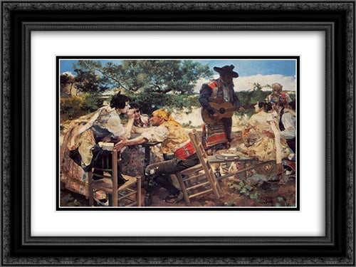 Valencian Scene 24x18 Black Ornate Wood Framed Art Print Poster with Double Matting by Sorolla, Joaquin