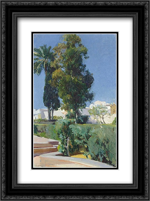 Corner of the Garden, Alcazar, Sevilla 18x24 Black Ornate Wood Framed Art Print Poster with Double Matting by Sorolla, Joaquin