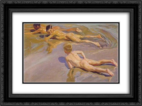 Children on the Beach 24x18 Black Ornate Wood Framed Art Print Poster with Double Matting by Sorolla, Joaquin