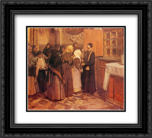 Kissing the Relic 22x20 Black Ornate Wood Framed Art Print Poster with Double Matting by Sorolla, Joaquin