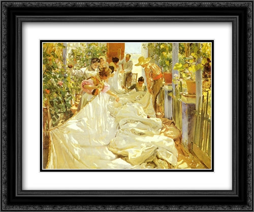 Sewing the Sail 24x20 Black Ornate Wood Framed Art Print Poster with Double Matting by Sorolla, Joaquin