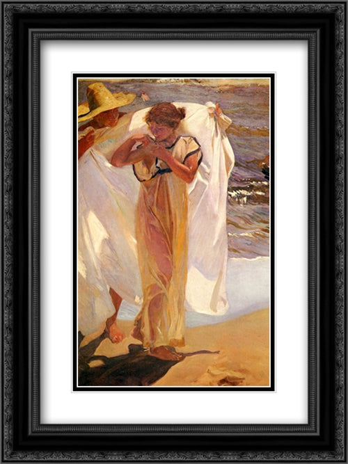 Leaving the Bath 18x24 Black Ornate Wood Framed Art Print Poster with Double Matting by Sorolla, Joaquin