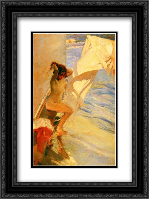 Before Bathing 18x24 Black Ornate Wood Framed Art Print Poster with Double Matting by Sorolla, Joaquin