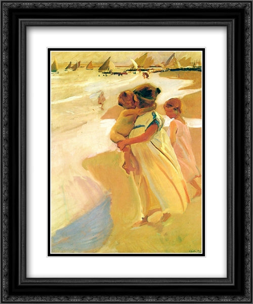 Going for a Swim, Valencia 20x24 Black Ornate Wood Framed Art Print Poster with Double Matting by Sorolla, Joaquin