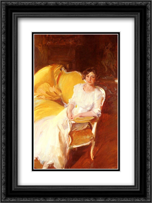 Clotilde Seated on the Sofa 18x24 Black Ornate Wood Framed Art Print Poster with Double Matting by Sorolla, Joaquin