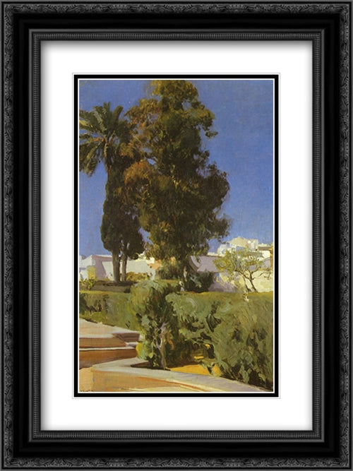 Gardens of the Alcazar (Seville) 18x24 Black Ornate Wood Framed Art Print Poster with Double Matting by Sorolla, Joaquin