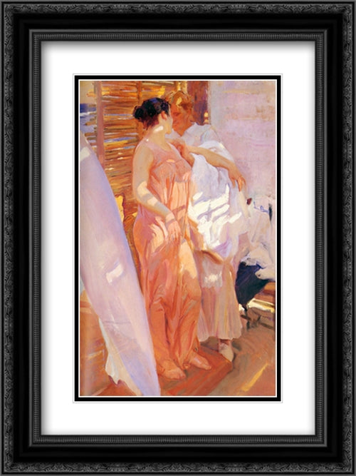 The Pink Robe 18x24 Black Ornate Wood Framed Art Print Poster with Double Matting by Sorolla, Joaquin