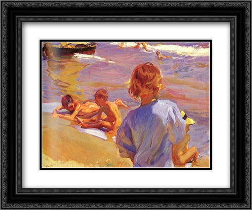 Children on the Beach (Valencia) 24x20 Black Ornate Wood Framed Art Print Poster with Double Matting by Sorolla, Joaquin