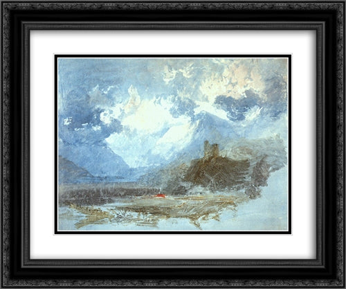 Dolbadern Castle 24x20 Black Ornate Wood Framed Art Print Poster with Double Matting by Turner, Joseph Mallord William