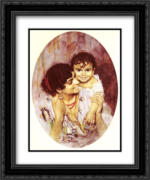 Modersgladje 20x24 Black Ornate Wood Framed Art Print Poster with Double Matting by Zorn, Anders