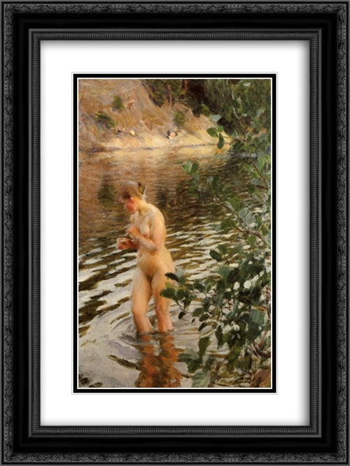 Frileuse 18x24 Black Ornate Wood Framed Art Print Poster with Double Matting by Zorn, Anders
