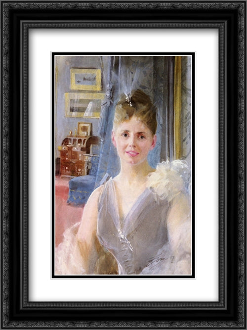 Portrait Of Edith Palgrave Edward In Her London Residence 18x24 Black Ornate Wood Framed Art Print Poster with Double Matting by Zorn, Anders