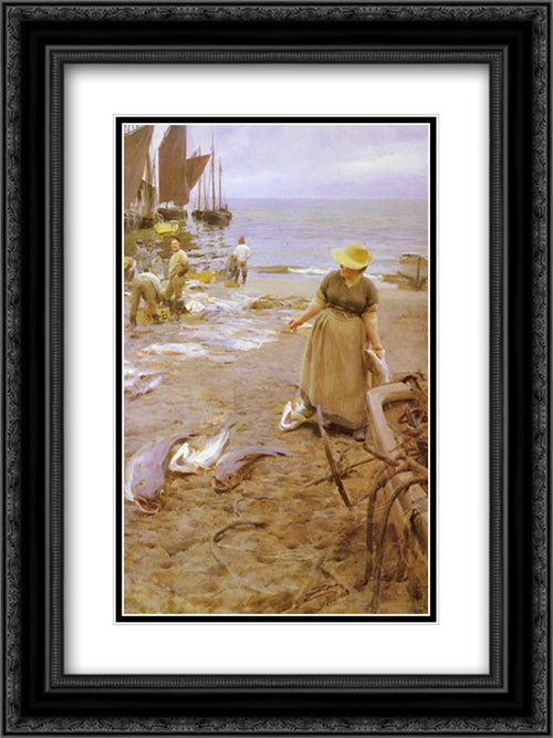 Fiskmarknad I St. Ives 18x24 Black Ornate Wood Framed Art Print Poster with Double Matting by Zorn, Anders