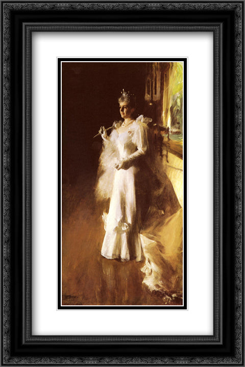 Mrs. Potter Palmer 16x24 Black Ornate Wood Framed Art Print Poster with Double Matting by Zorn, Anders