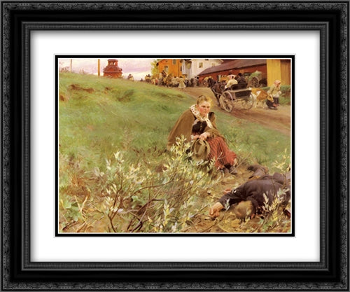 The Mora Fair 24x20 Black Ornate Wood Framed Art Print Poster with Double Matting by Zorn, Anders