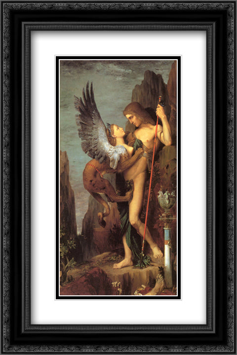 Oedipus and the Sphinx 16x24 Black Ornate Wood Framed Art Print Poster with Double Matting by Moreau, Gustave