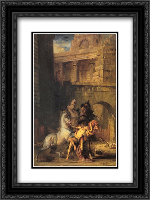 Diomedes Devoured by his Horses 18x24 Black Ornate Wood Framed Art Print Poster with Double Matting by Moreau, Gustave