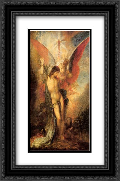 Saint Sebastian and the Angel 16x24 Black Ornate Wood Framed Art Print Poster with Double Matting by Moreau, Gustave