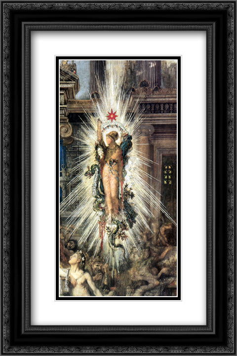 The Suitors ' detail 16x24 Black Ornate Wood Framed Art Print Poster with Double Matting by Moreau, Gustave