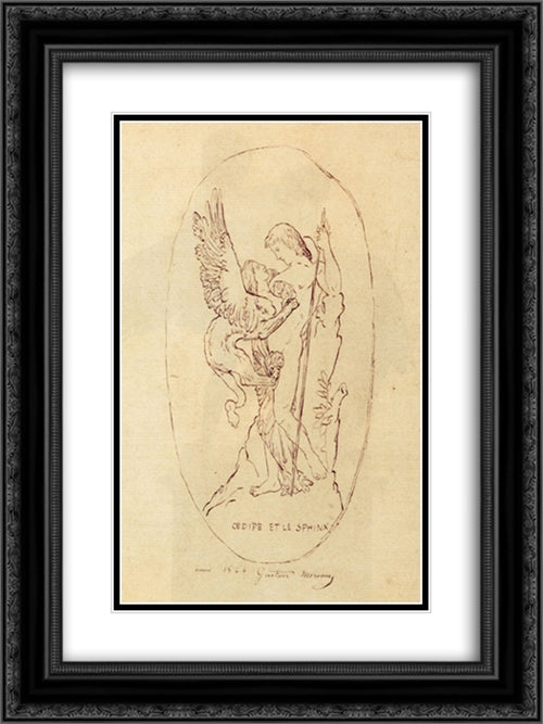 Oedipe Et Le Sphinx 18x24 Black Ornate Wood Framed Art Print Poster with Double Matting by Moreau, Gustave