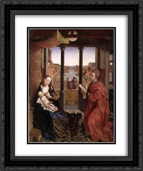 St Luke Drawing a Portrait of the Madonna 20x24 Black Ornate Wood Framed Art Print Poster with Double Matting by van der Weyden, Rogier