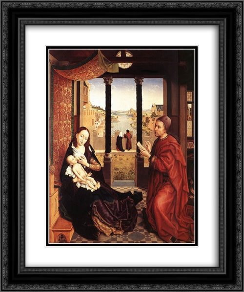 St Luke Drawing the Portrait of the Madonna 20x24 Black Ornate Wood Framed Art Print Poster with Double Matting by van der Weyden, Rogier