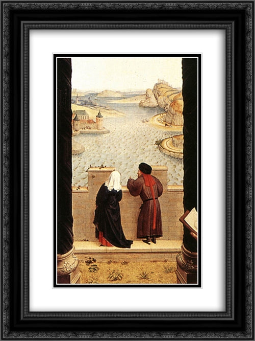 St Luke Drawing the Portrait of the Madonna [detail: 1] 18x24 Black Ornate Wood Framed Art Print Poster with Double Matting by van der Weyden, Rogier