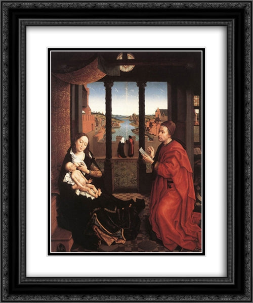 St Luke Drawing the Portrait of the Madonna 20x24 Black Ornate Wood Framed Art Print Poster with Double Matting by van der Weyden, Rogier